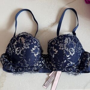 Victoria's Secret Navy and Silver Lace Bra
